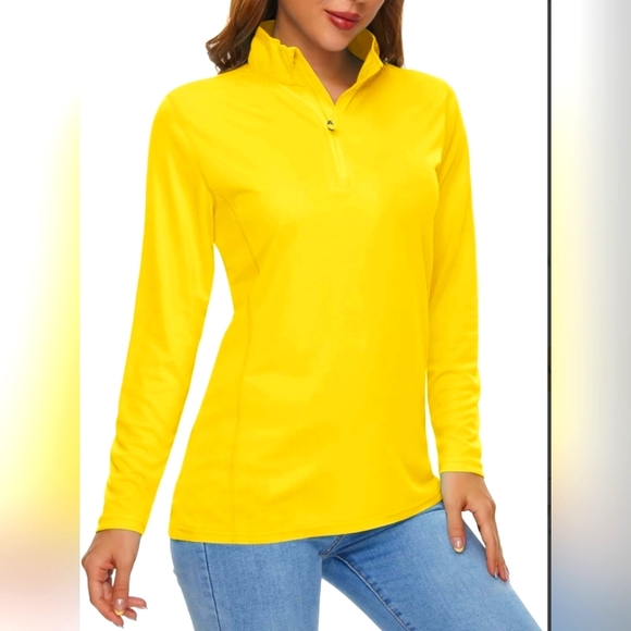 CRYSULLY Women's Sun Protection 1/4 Zip Long Sleeve Hiking Shirt -size S, Yellow - Picture 6 of 9